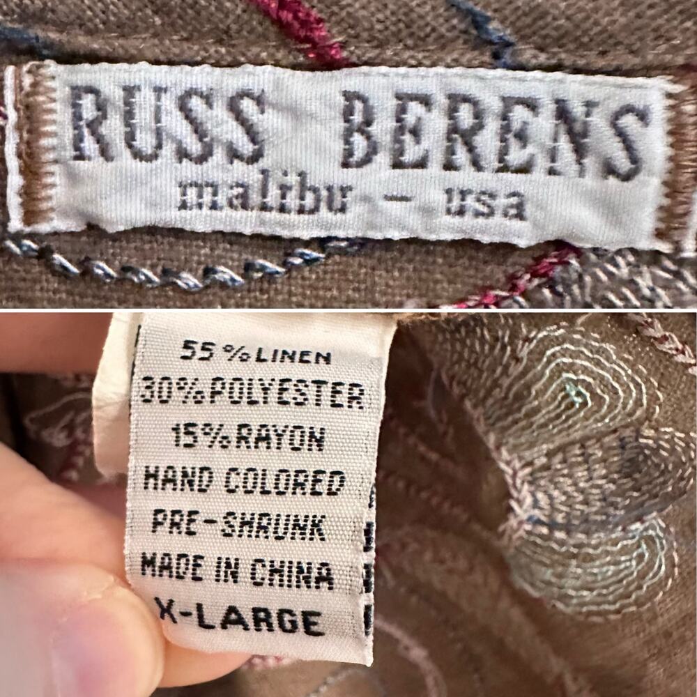 Russ Berens Santa Monica Embroidered Linen Blend Tank Top Shell Sz XL Artsy - Picture 4 of 6
